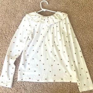 Mini Boden ruffle neck cream top with gold stars